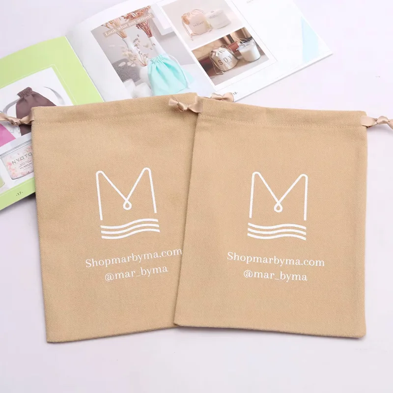 Recyclable Custom Logo Cotton Twill Dust Drawstring Bag Muslin Pouch for Cosmetics Packaging Sack Jewelry Drawstring Pouch