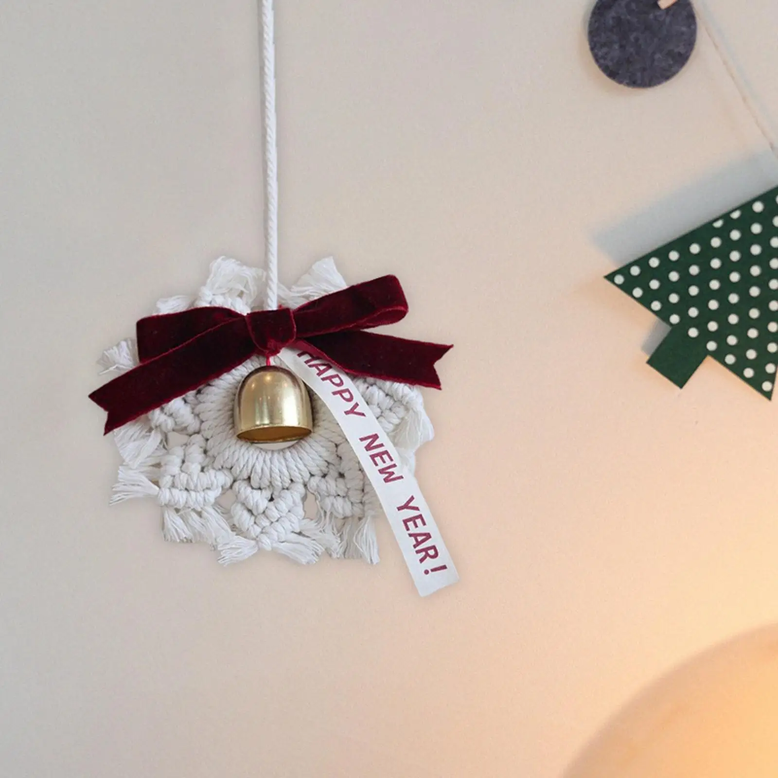 Snowflake Macrame Wall Hanging Christmas Decoration Handmade Cotton Rope Ornament Jingle Bell Charm for Boho Home Festive