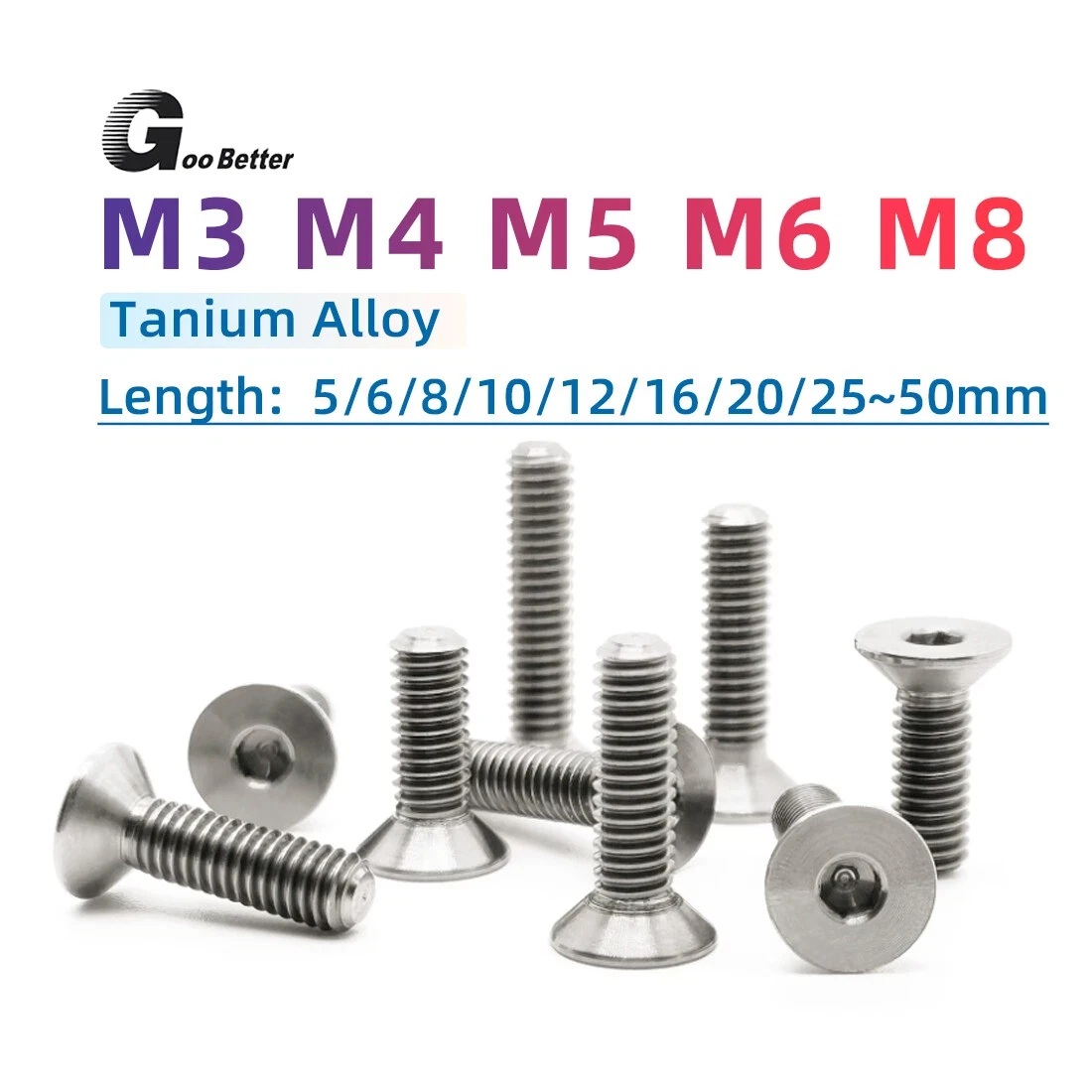 

TC4 Titanium Bolts M3 M4 M5 M6 M8 Metric Countersunk Bolt Allen Key Socket Screw