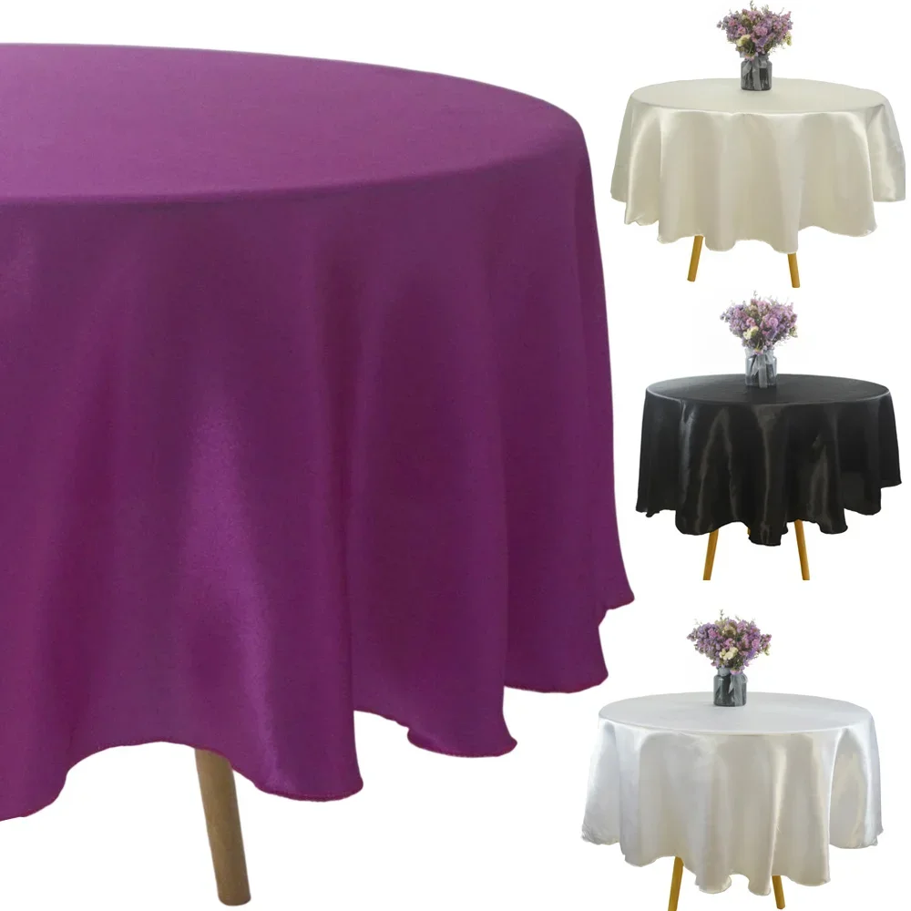 Round 145-335cm Shiny Satin Tablecloths Overlays For Wedding Mariage Party Decoration Restaurant Dining Coffe Table Cloth