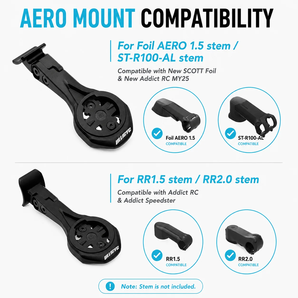 Fahrrad-Stielhalterung für SCOTT SYNCROS FOIL AERO 1.5 STEM/ST-R100-AL /RR 1.5 RR 2.0 STEM Computer Aero Mount GPS Garmin Bryton Alloy – Detail 1