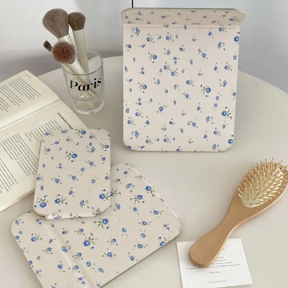Pu Leather Desktop Stand Mirror Compact Cosmetic Mirror Flower Fold Makeup Mirror Folding Delicate Pocket Make-up Mirror