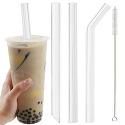 3pcs 14*200mm Reusable Drinking Straw High Borosilicate Glass Straws Set with Brush for Smoothies Bubble Tea Bar Accessories