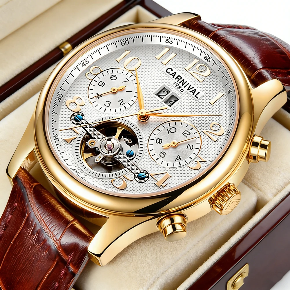 

Carnival Brand 2026 New Luxury Tourbillon Mechanical Watch for Men Stainless Steel Waterproof Fashion Watches Mens Montre Homme