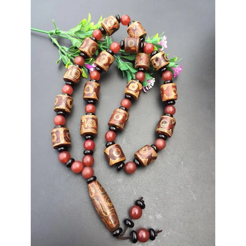 

Natural Agate Necklace Nine Eyes Tibetan Style Prayer Beads Crafts Ornament Fine Gifts