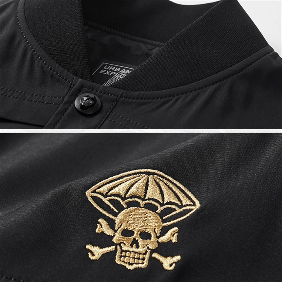 Grim Reaper Embroidered Jacket Black Bomber Jacket Men Streetwear Cargo Jackets Coat Male Punk Techwear Baseball Coats