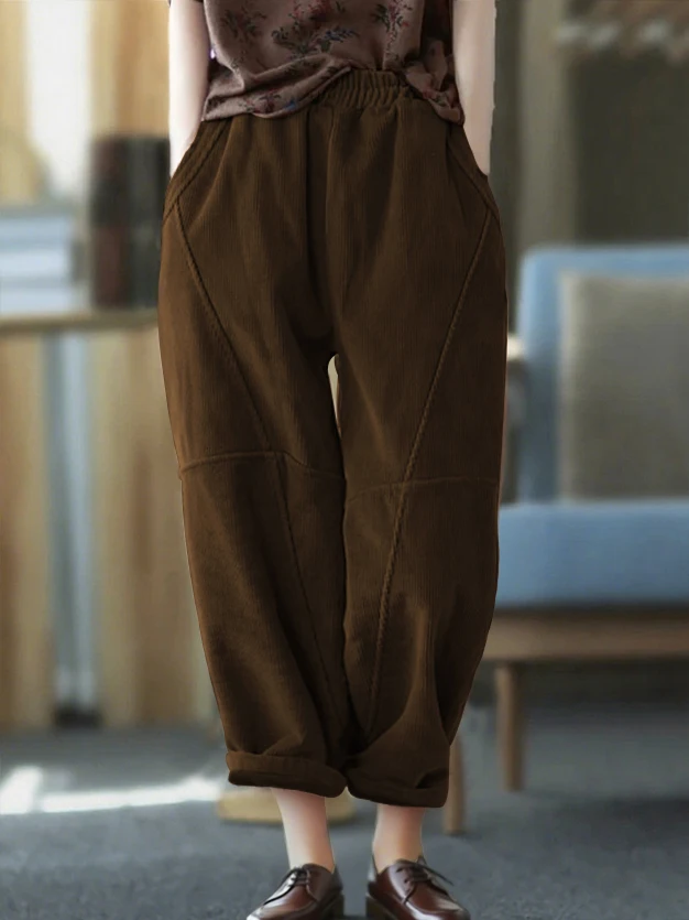 Pantalones largos de pana a la moda para mujer, pantalones sueltos y elegantes para otoño e invierno