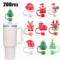 200PCS Christmas Collection Cup Straw Dust Cap Glass Straw Dust Stopper 10mm Straw Cover Cover Stanley Universal Water Bottle