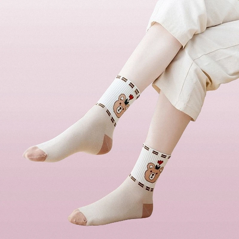 Chaussettes Confortables et Respirantes pour Femme, Mignonnes, Douces, Brunes, à Tube Moyen, de Style Collège, 5/10 Paires, Nouvelle Collection 2024