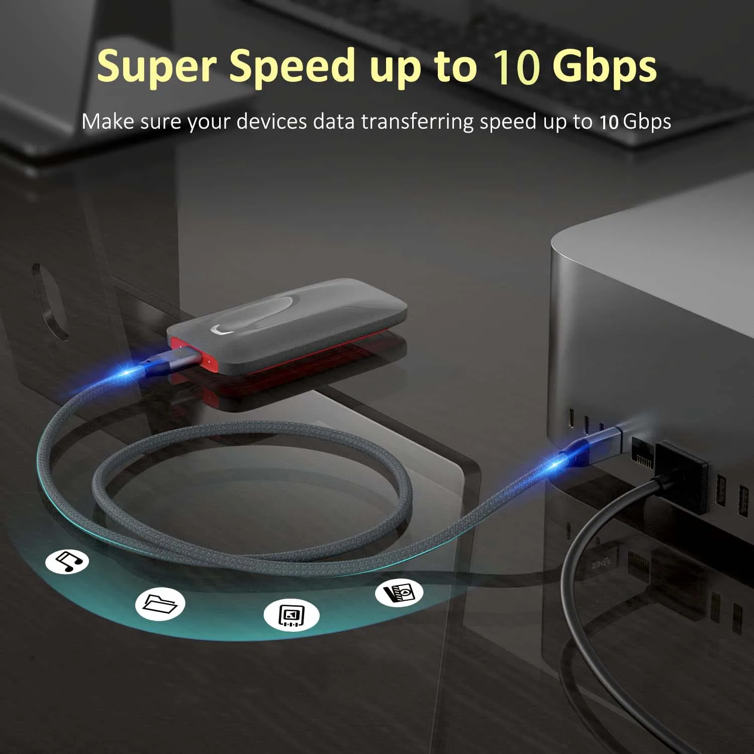 كابل USB C إلى C 100 وات شحن سريع 20 فولت/5A PD USB 3.1 Gen 2 10Gbps 4K 60 هرتز شريحة عرض إلكترونية لشاشة Google Pixel #2