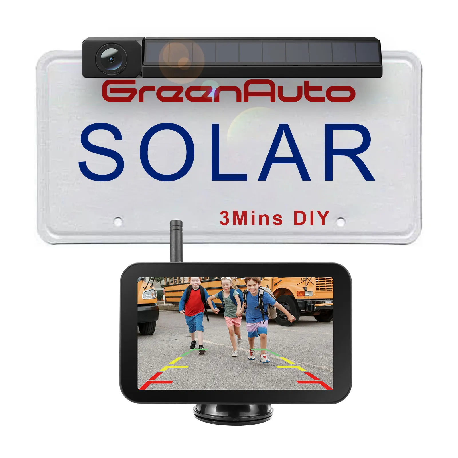 GreenYi Solar Wireless Reversing Camera, AHD 1080P Ultra Clear Resolution, 5 Inch Display, IP69K Solar Wireless Reversing Camera