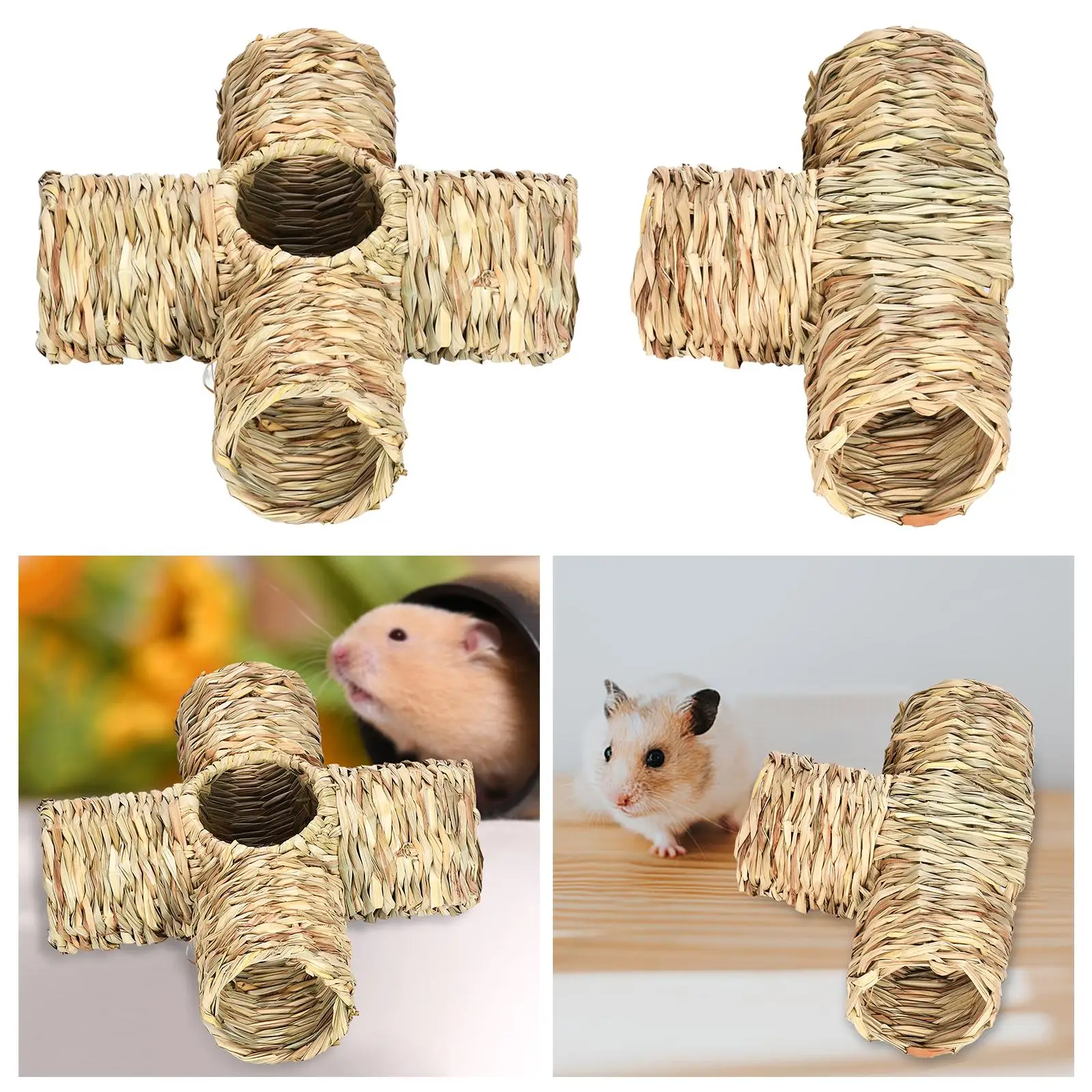 Hamster Grass Tunnel Toy Durable Straw House for Rats Little Rabbit Hedgehog