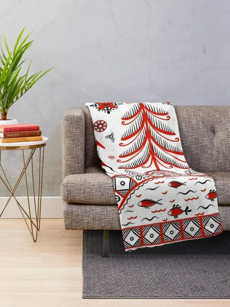Russian folklore ornament. Mezen painting. Throw Blanket Warm Comfortable Blanket Gift for Parents Friends