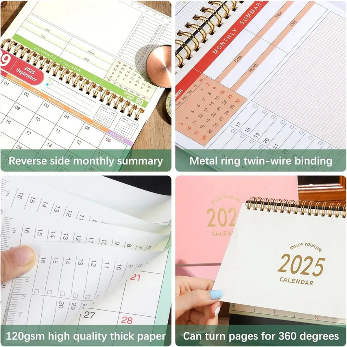 AA77 NEW  Small Desk Calendar Stand Up Flip Desk Calendar - Coil Bound Monthly Desk Calendar for Home Paper Color