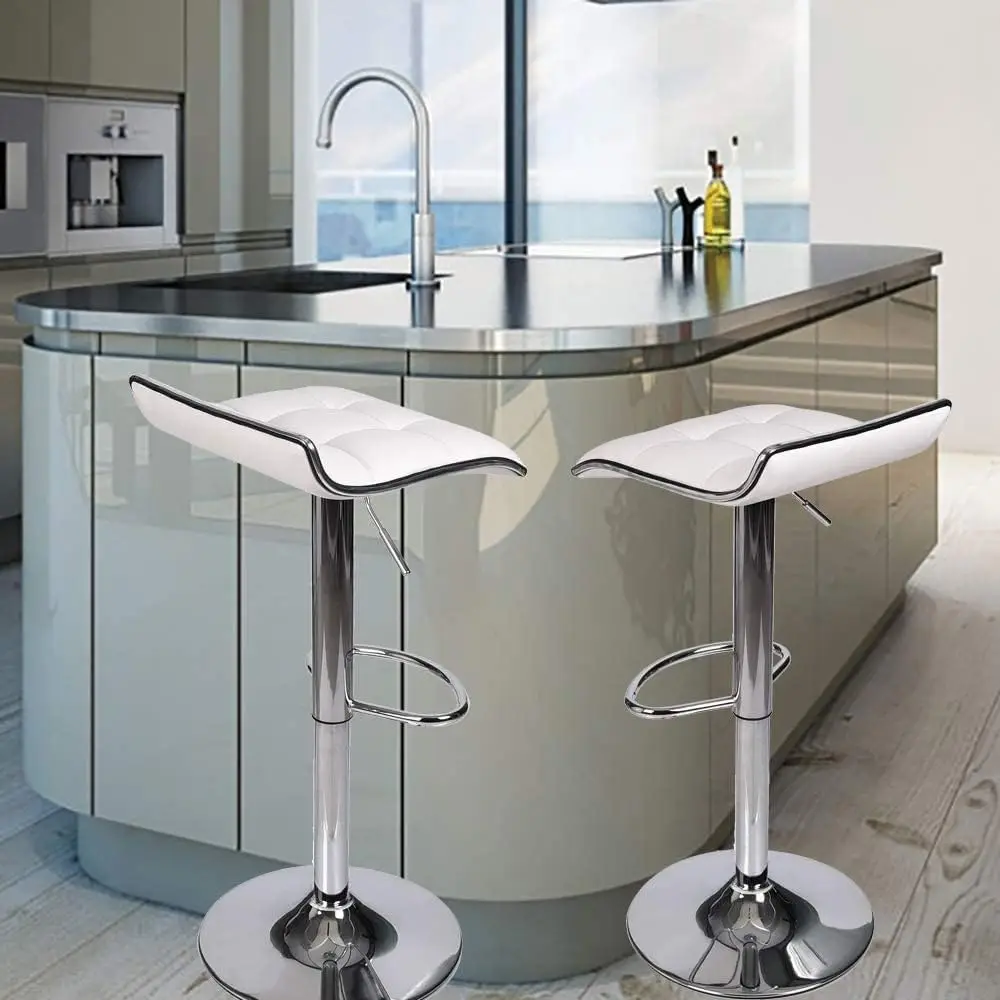 Puluomis Bar Stools for Kitchen Set of 2 Barstool, Adjustable Swivel Gas Lift Bar Stools, PU Leather with Chrome Base, White