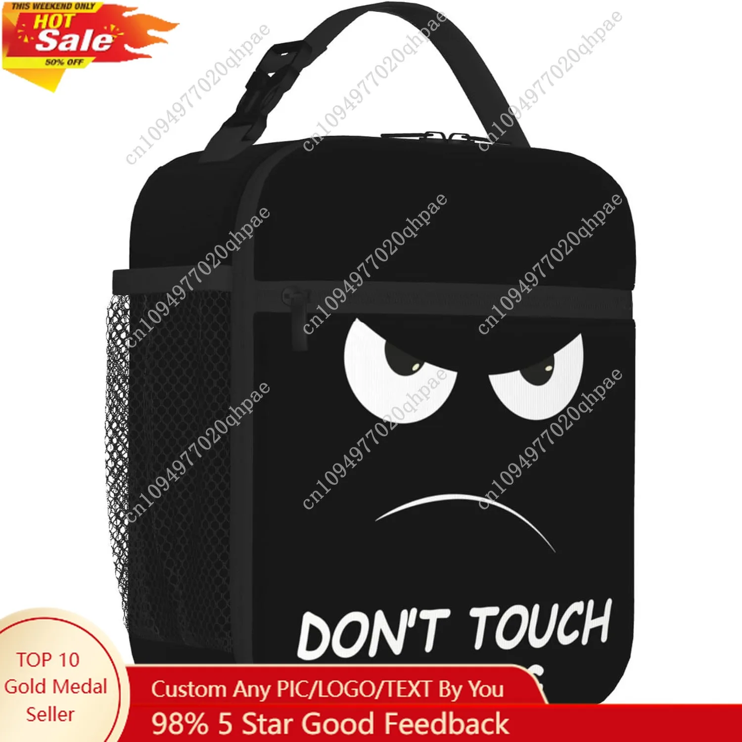 

Don't Touch My Bag Funny Insulated Lunch Box with Angry Face Portable Lunch Bag for Kids Teens Adults