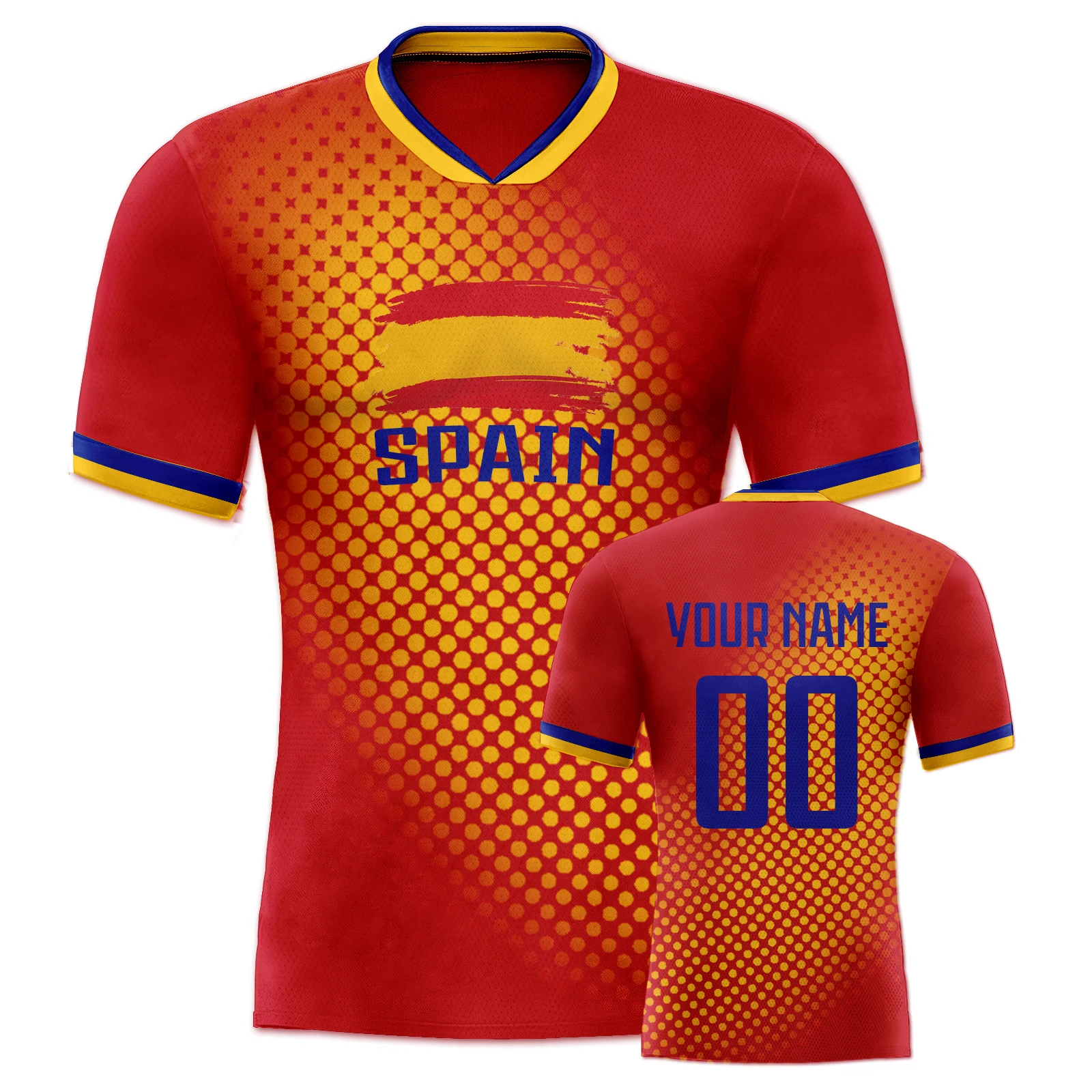 

Custom Spain Soccer Jersey Quick-Dry Football Shirts Personalized Name Number Team Training Top for Fans Men Women Youth