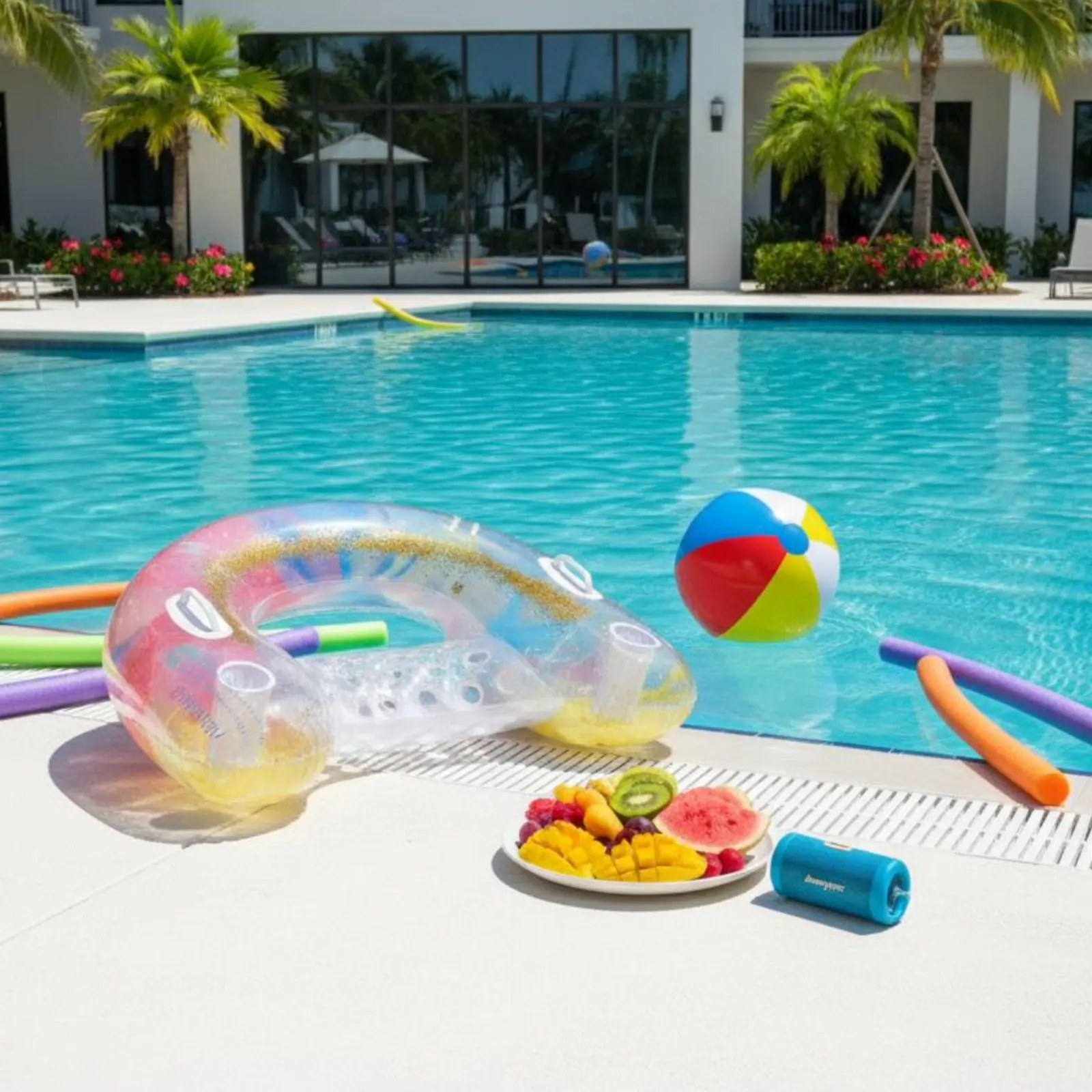 

Надувное кресло для бассейна с держателями для напитков и узором «Русалочья чешуя», в комплекте набор для ремонта