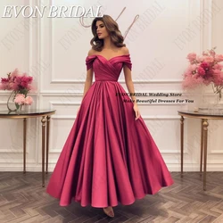 EVON BRIDAL Off Shoulder Prom Dress Ankle-Length A-Line Party Gown Saudi Arabia Women Satin Backless فستان حفلات الزفاف Custom