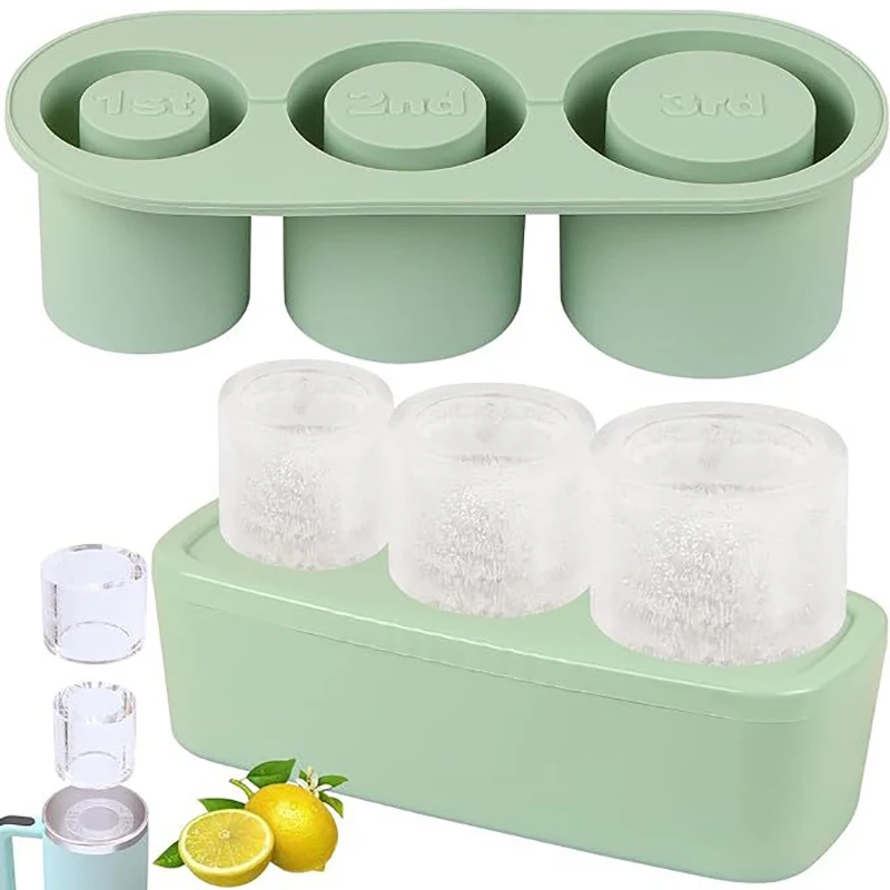 Molde de gelo do cilindro do silicone com tampa e bin, Bandeja de cubo de gelo para copo, Congelador, Bebida, Suco, Uísque