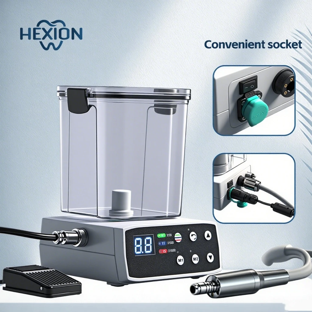 HEXION Dental Electric Micromotor with Water Tank-LED Fiber Optic, Brushless & Foot Control-1:1/1:5/16:1 Contra Angle Lab/Clinic