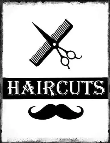 Tin Sign Metal Tin Sign Haircuts Sign Barber Shop Wall Sticker Tin Sign Barber Shop Home Decor for Bar Cafe Home Wall D