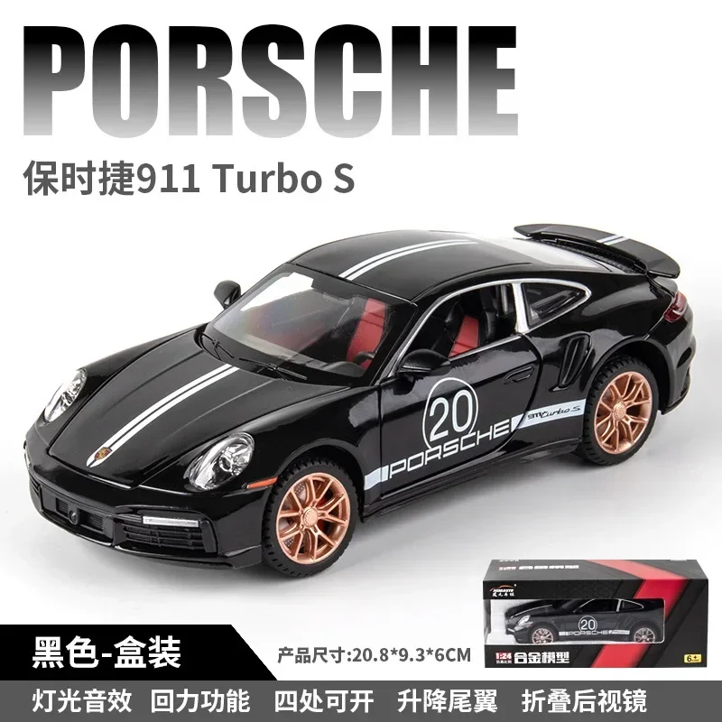 1:24 Porsche 911 Turbo S Sportwagen Simulatie Diecast Metalen Legering Model Auto Geluid Licht Terugtrekken Collectie Kids Speelgoed Cadeau F419