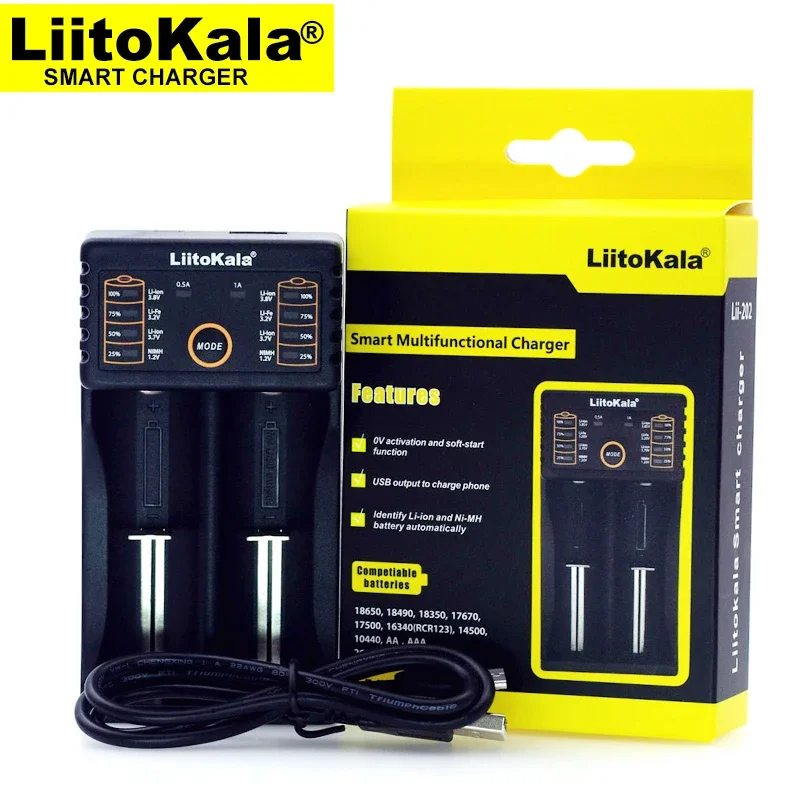 Liitokala-Battery Charger, Lii-202, Lii-402, Lii-PD4, PD2, 18650, 1.2V, 3.7V, 18350, 26650, 21700, NiMH Lithium Battery Charger