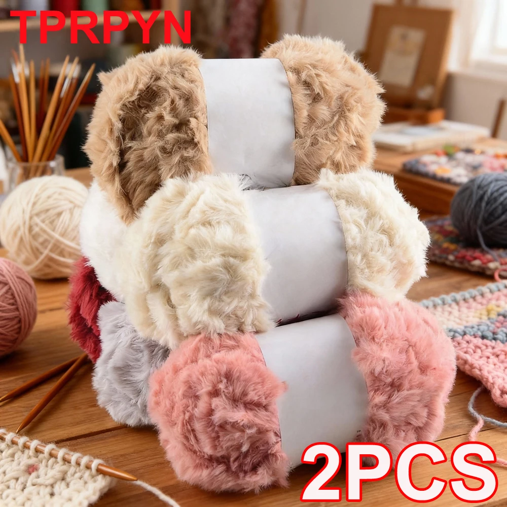 2 قطعة غزل صوف المنك فو الفراء الغزل الكشمير اليد الحياكة سترة كروشيه الموضوع الملابس وشاح رقيق غزل المنك