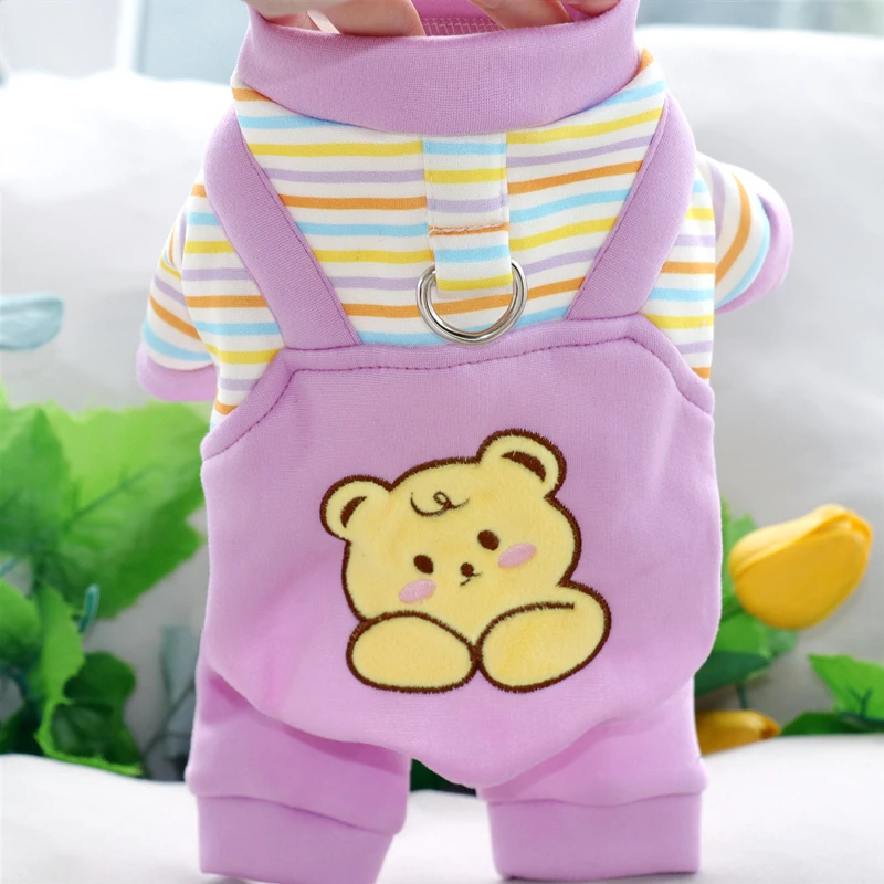 

Puppy Striped Backpack Trousers Autumn Pet Four-legged Clothes Teddy Warm One-piece Clothes Bichon Winter Clothes