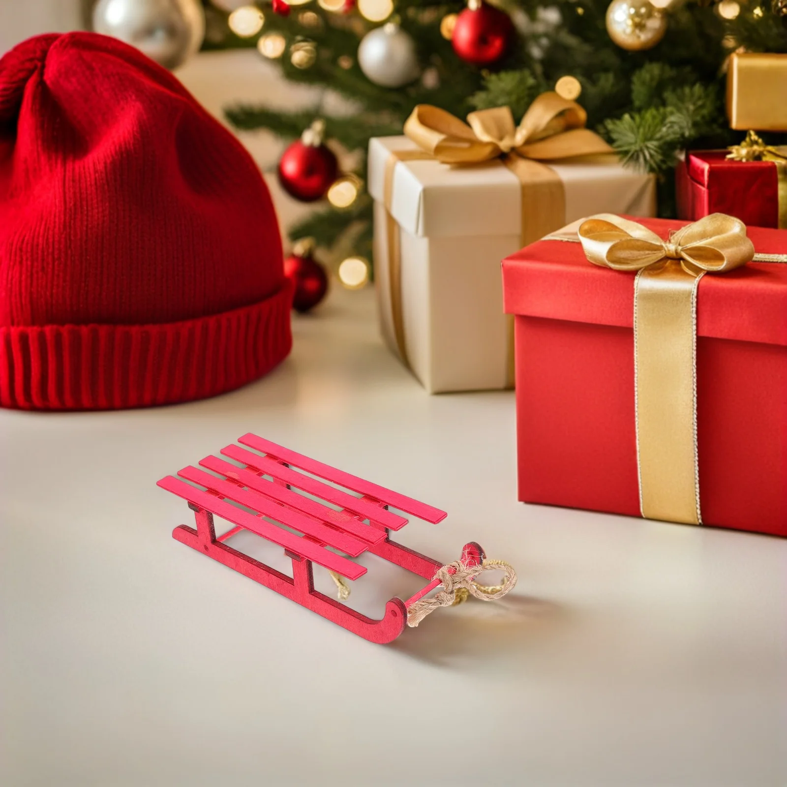 

3Pcs Christmas Sleigh Decor Wooden Mini Sleighs Hand-Carved Holiday Tabletop Ornaments Xmas Tree Sled Decorations