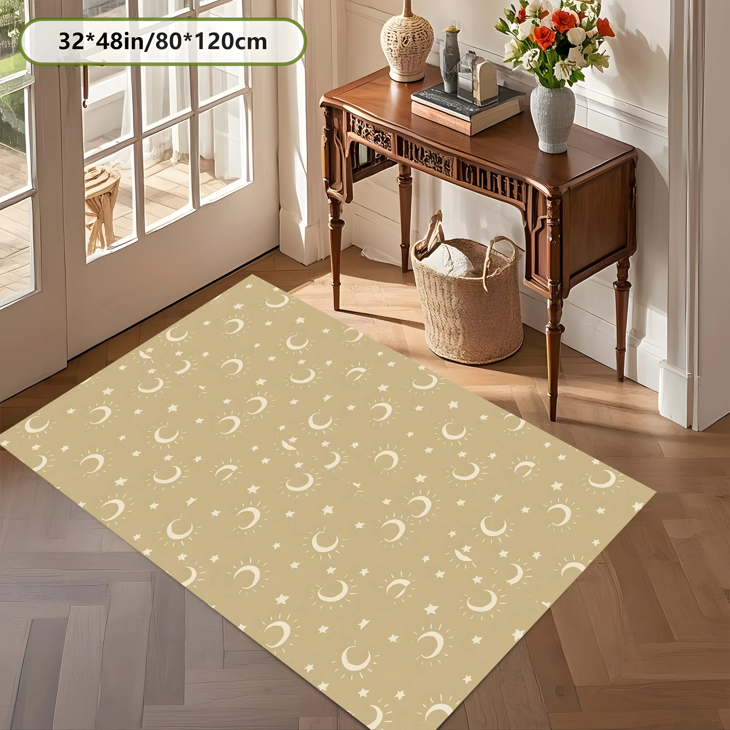 All-Over Star and Moon Pattern Rug, Simple Soothing Carpet for Living Room Bedroom, Cozy Home Decor