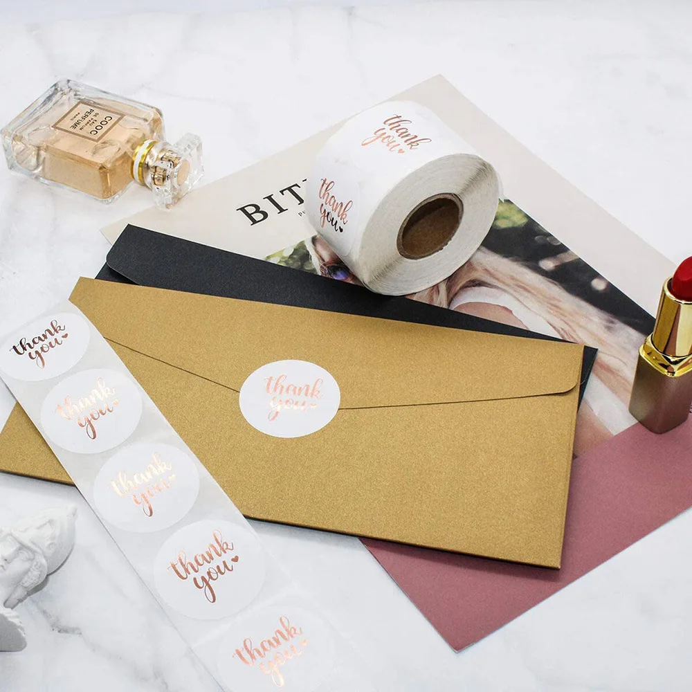 500pcs Rose Gold Foil 'Thank You' Stickers for Small Business Gift Seal Shipping Labels Envelope Decoration
