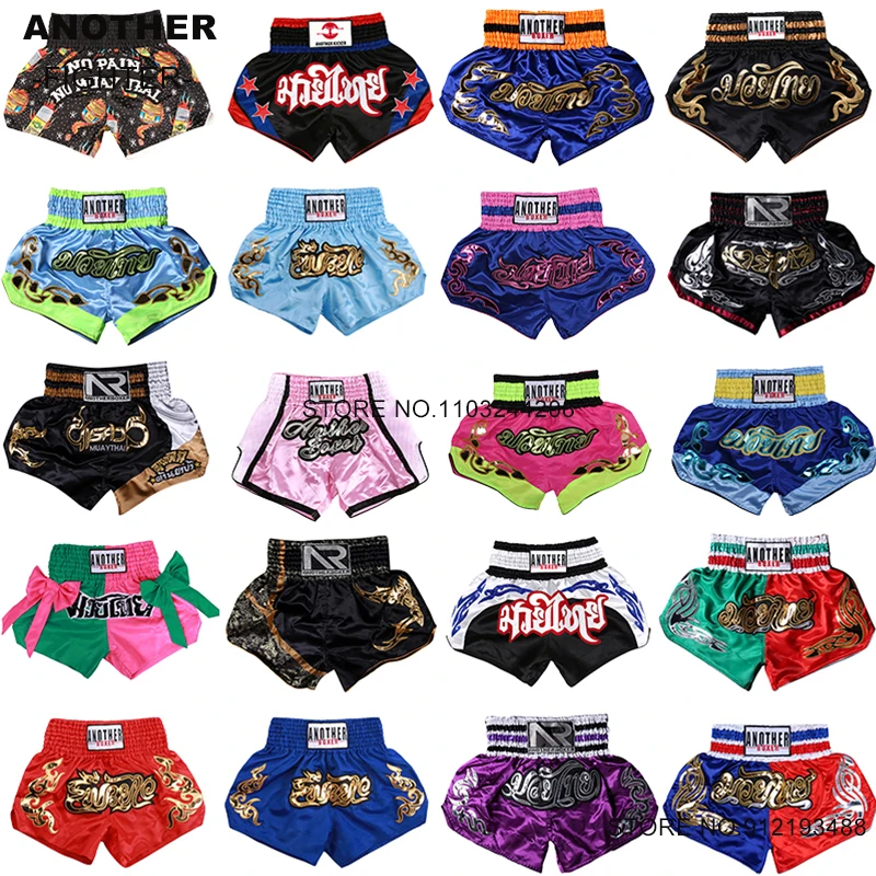 

Boxing Shorts Embroidery Muay Thai Shorts Men Women Kids Satin MMA Martial Arts Clothes Gym Fighter Cage Fight Kickboxing Shorts