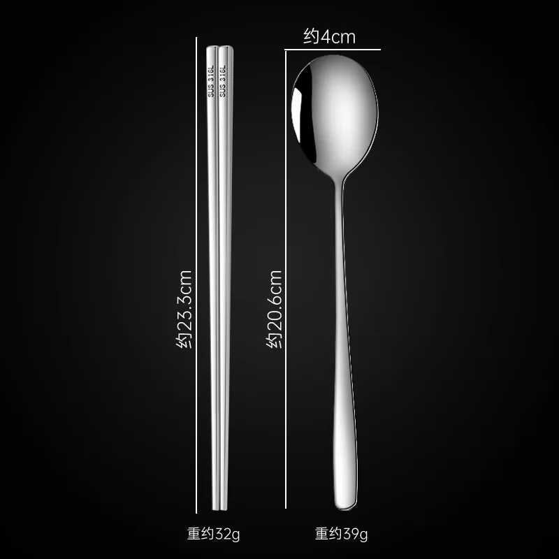 Korean Long-handle Spoons Chopsticks Tableware Set Reusable High-end 316 Stainless Steel Non-slip Food Soup Spoon Dinnerware Set