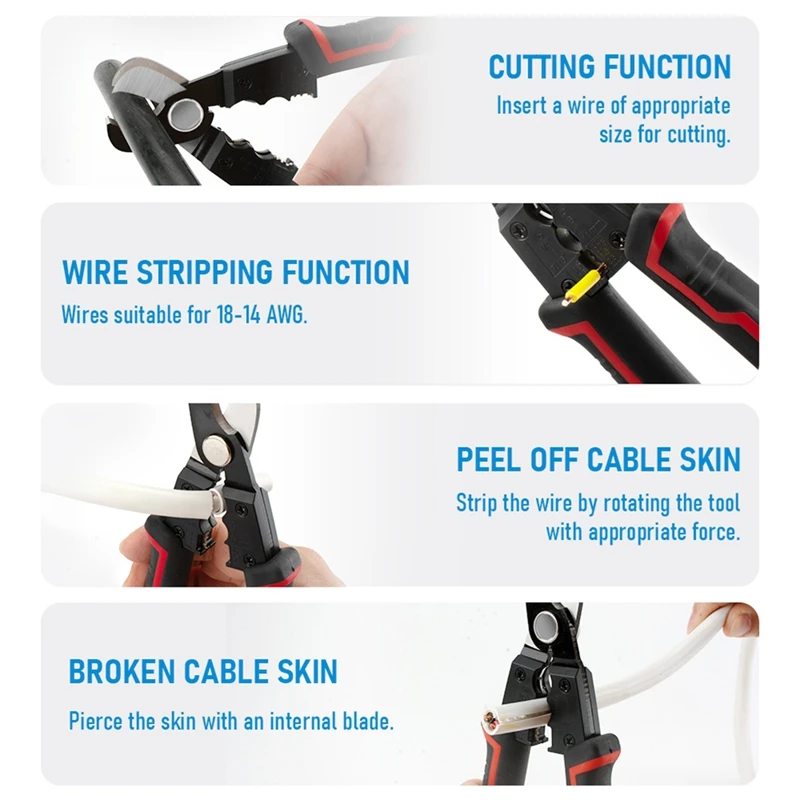 DTA5 Wire Stripper and Cutters Pliers 10-22 AWG, 6-Inch Flush Cutters with Safety Lock, Curved Bevel Design, Ergonomic Bent