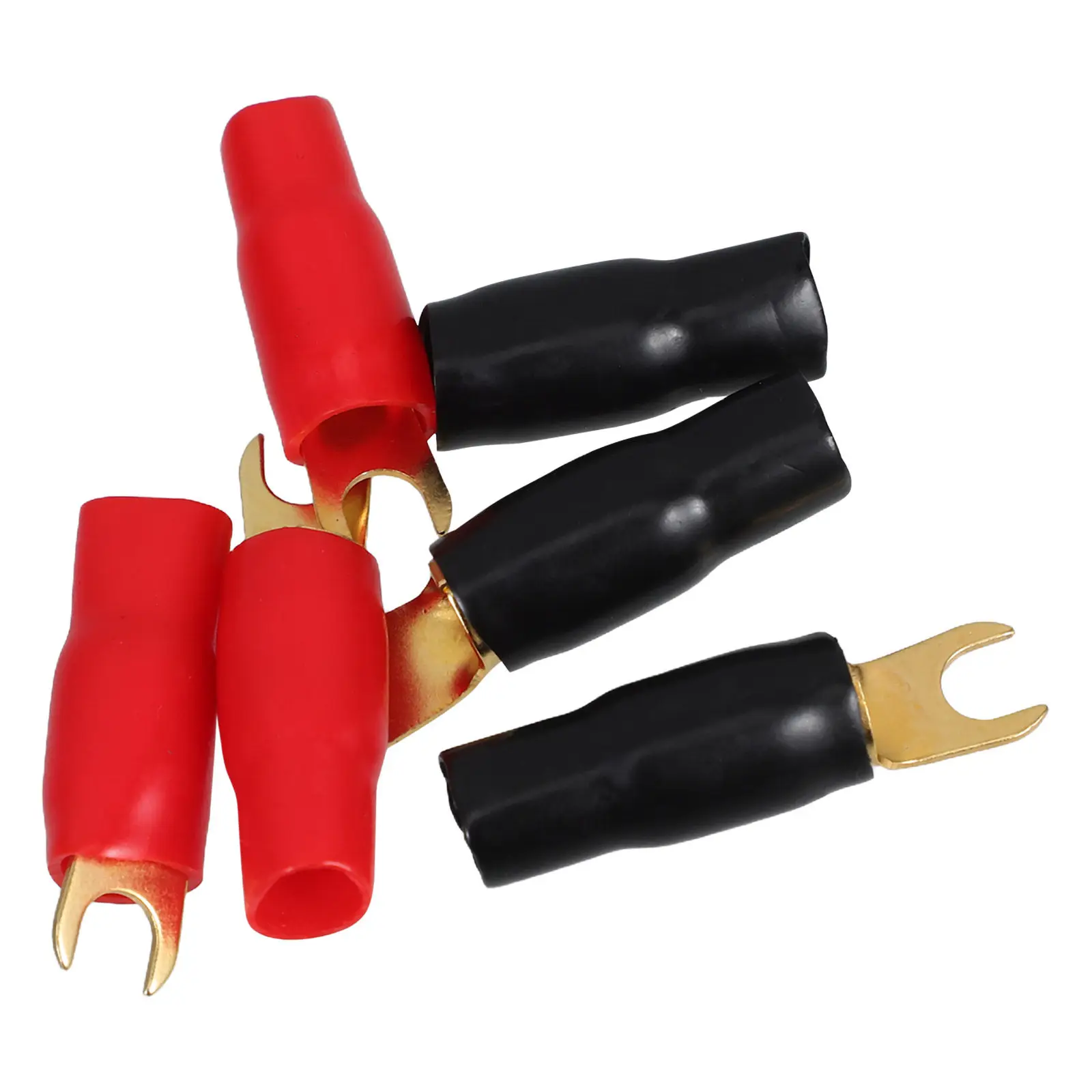 3Pairs Gold Plated 0Ga Spade Terminals Copper Crimp Connectors Safer Alternative to Banana Plugs for Speaker Power Ground Wire