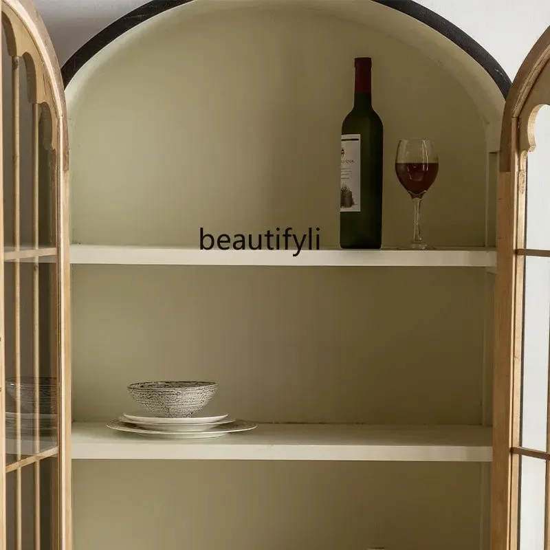 M182 French Bookcase Solid Wood Floor Bookshelf Display Cabinet Made of Glass Dust-Proof Wall Storage Cabinet with Door furn view 5