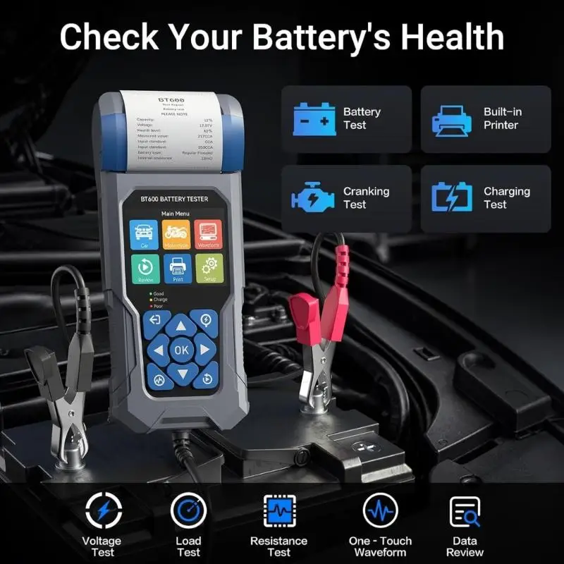 Car Battery Tester with Printer and Color Screen for Fast Vehicle Checks  