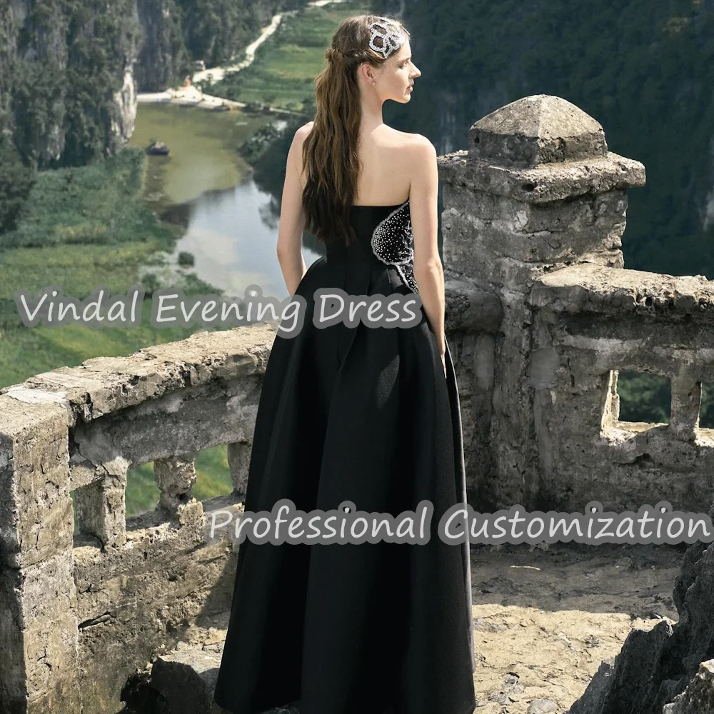 Vindal Evening Dress Strapless Floor Length A-Line Satin Built-in Bra Beaded Sexy Elegant Sleeveless Saudi Arabia For Woman 2024