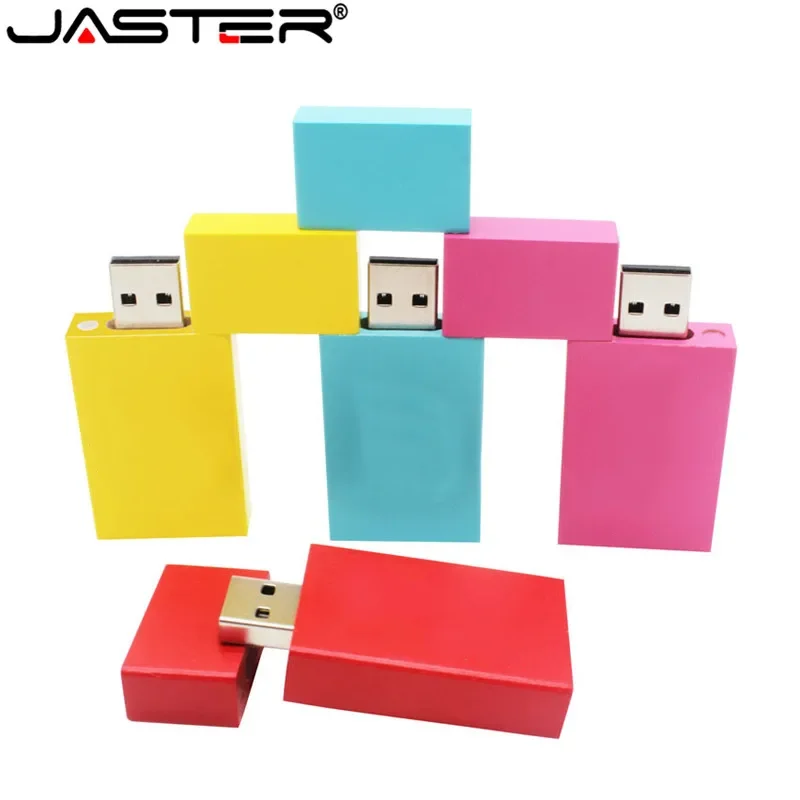 JASTER Wooden Colorful Block USB Flash Drive 2.0 U Disk Pendrive 4GB 16GB 32GB 64GB 128GB Wood Memory Stick（No customized logo）