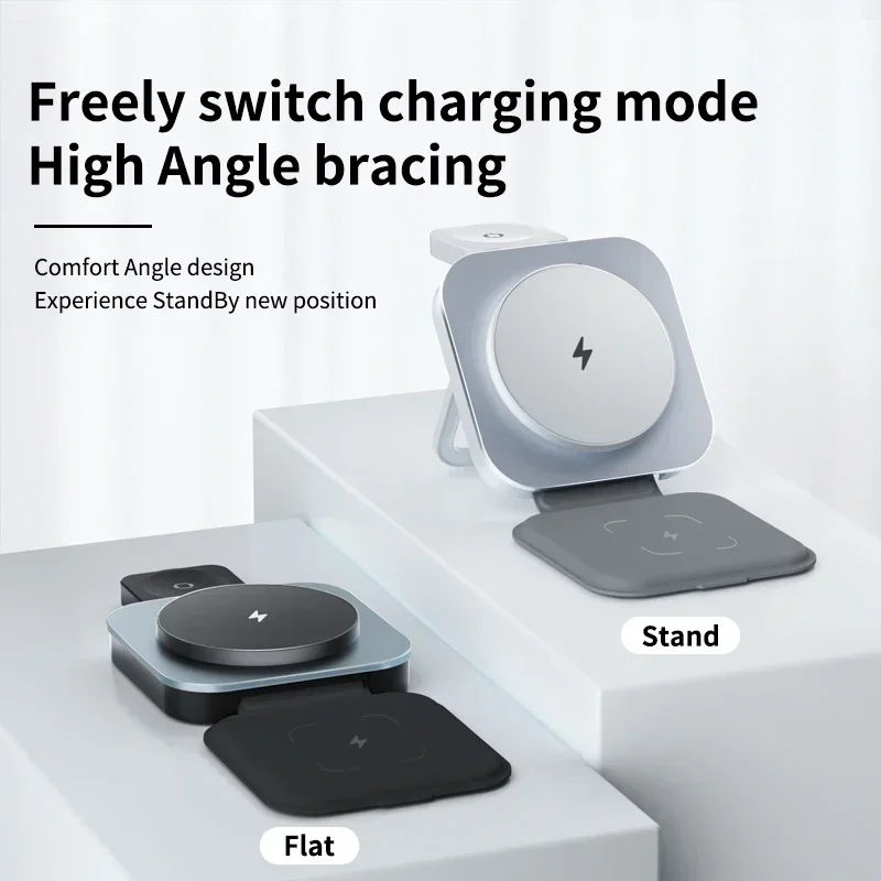 3 In 1 Foldable Magnetic Wireless Charger Stand For iPhone 16 15 14 13 12 11 Pro Max IWatch AirPods Fast Charging Station Holder