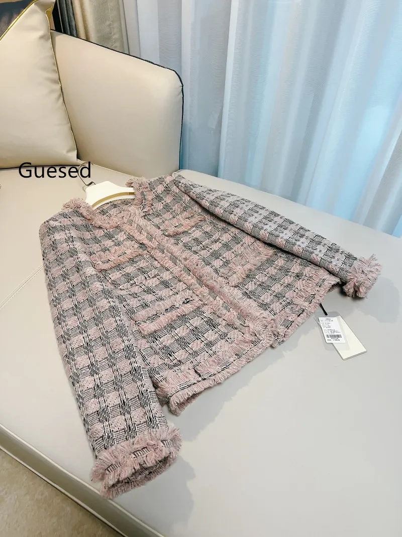 Tweed Coat French Vintage Elegant Top Quality Outerwear Plaid Tassel Short Overcoat New Arrival