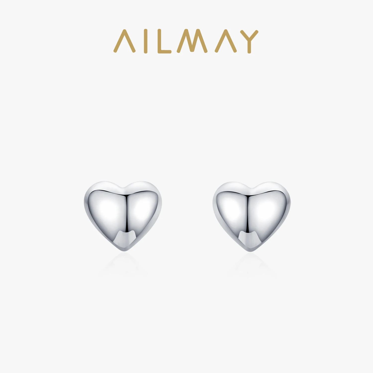 Ailmay High Quality Fashion 925 Sterling Silver Heart Anti-allergy Stud Earrings for Girl Valentine's Day Gift