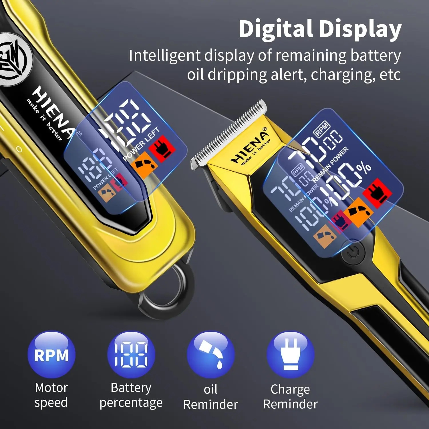 HIENA الرجال مقص الشعر مجموعة المهنية الشعر أداة تهذيب اللحية ذكي LED عرض تصفيف الشعر آلة قطع قواطع الحلاق