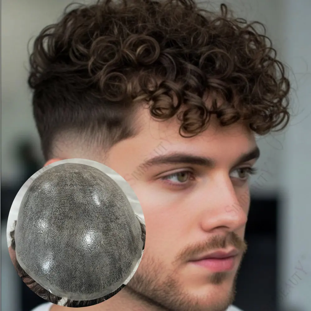 18 مللي متر الأفرو رجل مجعد غير قابل للاكتشاف مايكرو الجلد قاعدة الرجال الشعر المستعار شعري طبيعي رجل شعر بشري مجعد نظام الاصطناعية الشعرية