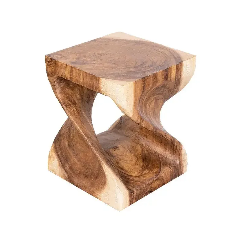 Wood Twist Stool Square Table Floor Stand For Living Room Furniture Accent Table Asian Oriental Stool Interior Decoration