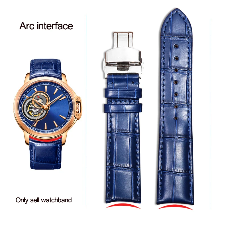 Genuine Leather Watch Band Blue Cow Leather For Rossini Vacheron Constantin Citizen Mido Seiko Tissot Watch Strap Men 20mm 22mm