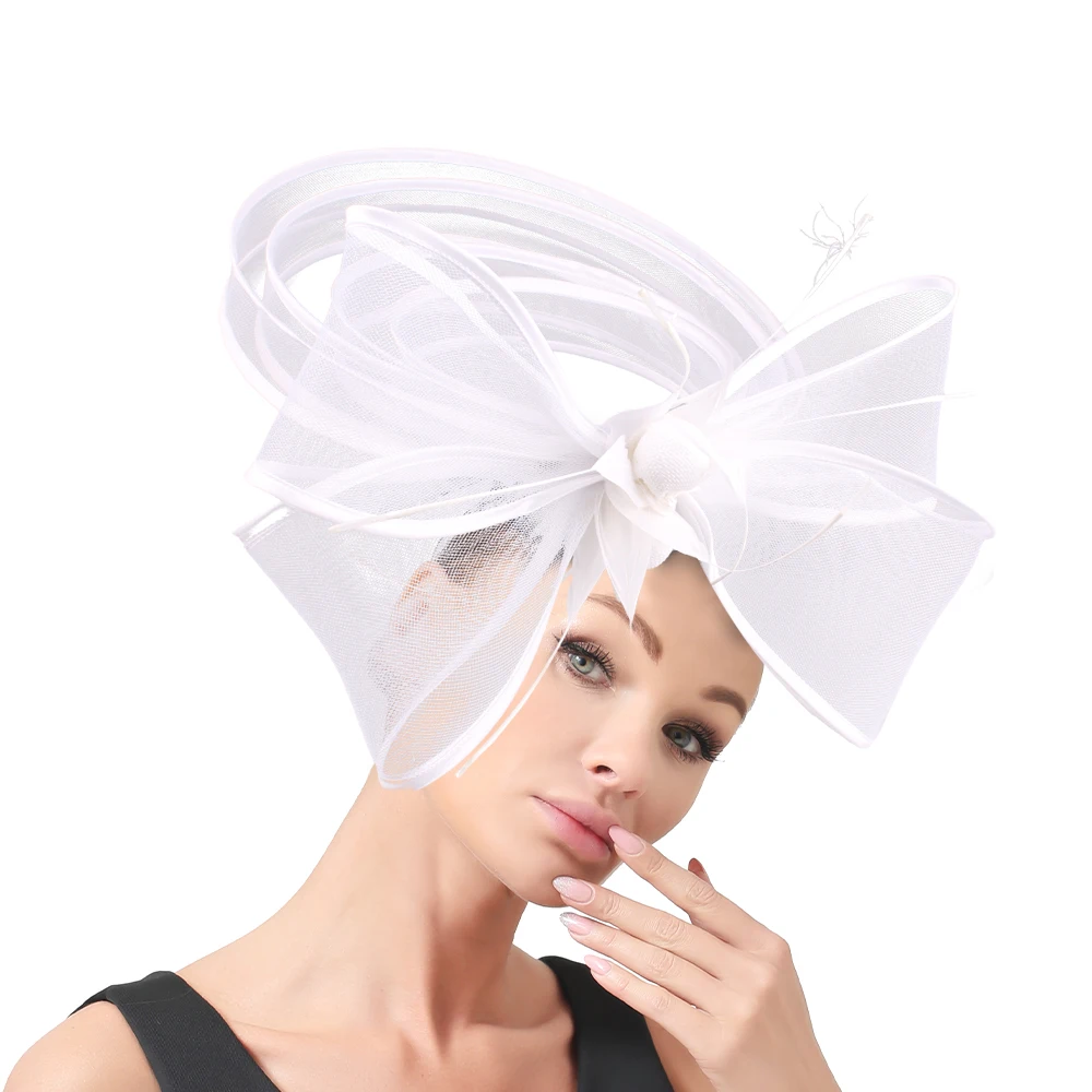 

White Fashion Fascinator Hat On Hair Clips Party Big Hat Nice Crinoline Headwear Church Wedding Bride Womens Hair Accessories