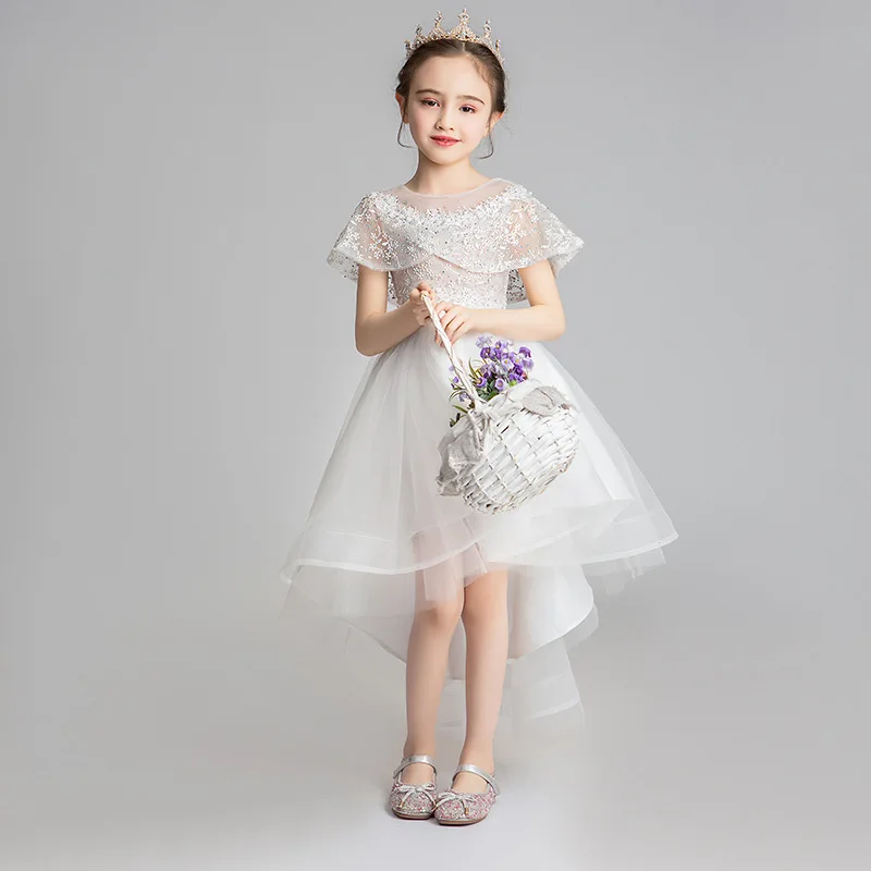 Fluffy Flower Girl Dress Lace Embroidered Wedding Princess Dress Host Performance Costume Skirt Evening Dresses